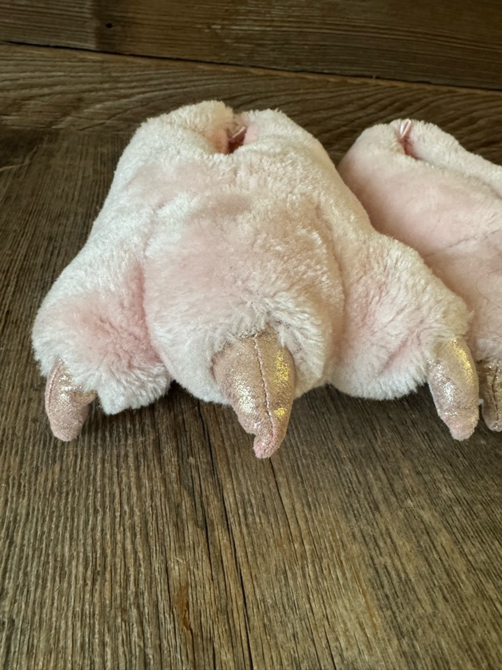 Pink Plush Kids Monster Slippers with Gold Toe  Claws